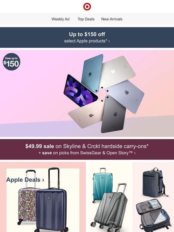 Up to $150 off select Apple products.