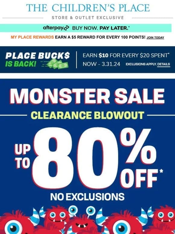 Up to 80% off CLEARANCE BLOWOUT in STORES!