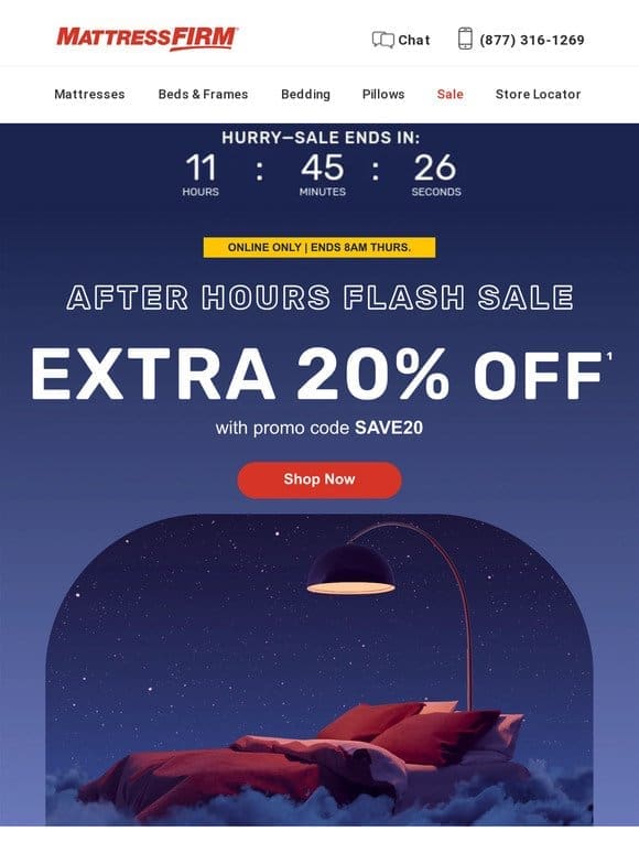 Use code SAVE20 for after-hours deals