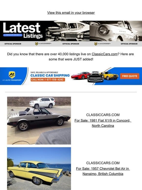 Your next set of wheels just came in. Check listings on ClassicCars.com.