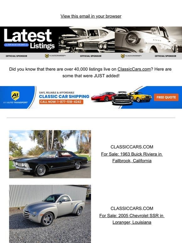 Your next set of wheels just came in. Check listings on ClassicCars.com.