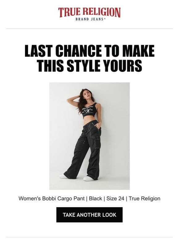 ⌛ Last chance to see the Women’s Bobbi Cargo Pant | Black | Size 24 | True Religion again! ⌛