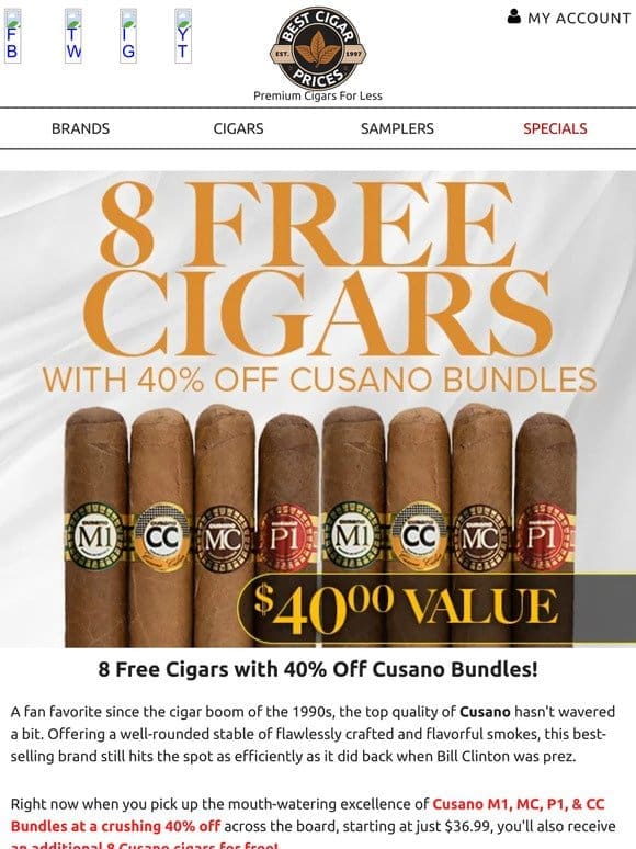 ⭐ 8 Free Cigars with 40% Off Cusano Bundles ⭐