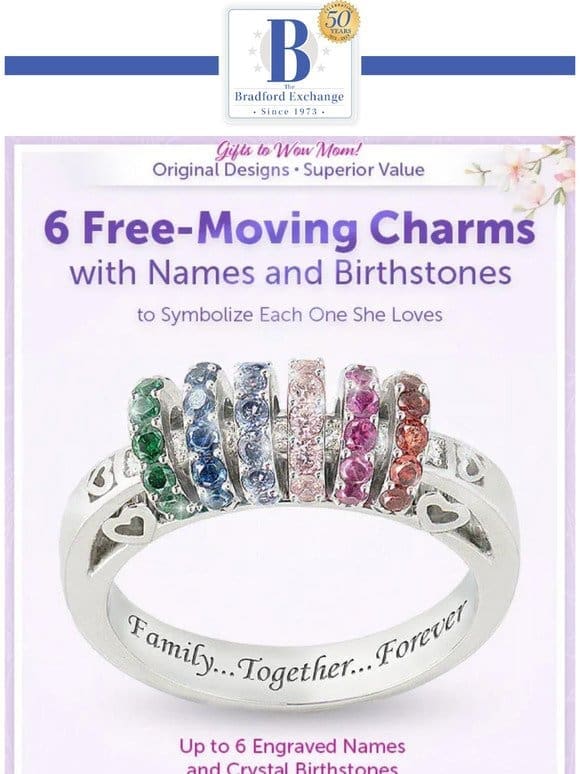 1 Ring， Up to 6 Children’s Names， Just for Mom