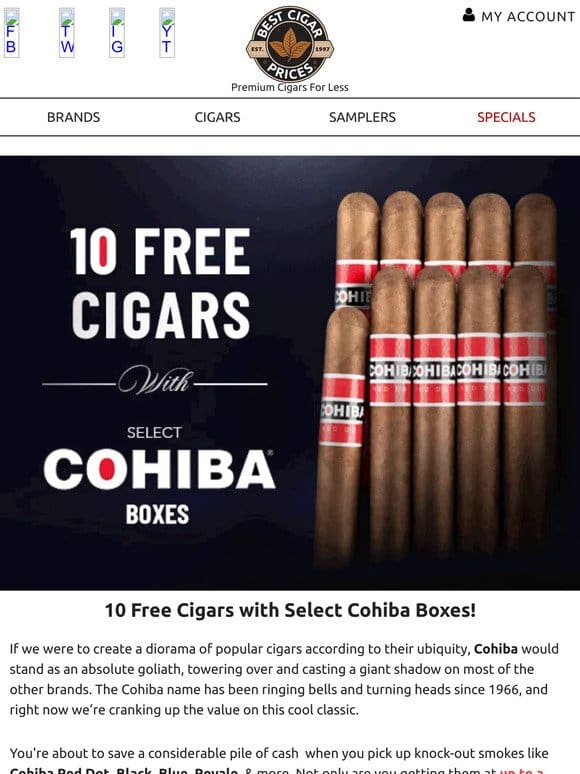 10 Free Cigars with Select Cohiba Boxes