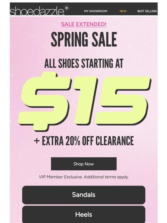 $15 Shoes + 20% Off Clearance Extended
