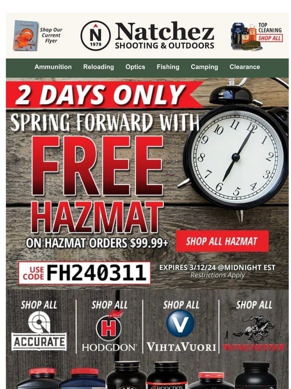 2 Days Only for Free Hazmat on Hazmat Orders $99.99+