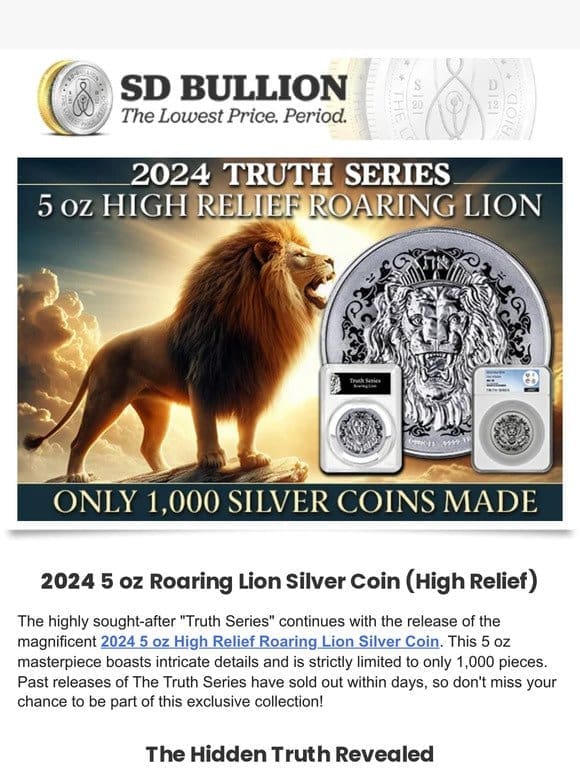 2024 5 oz High Relief Roaring Lion (ONLY 1，000 MADE)