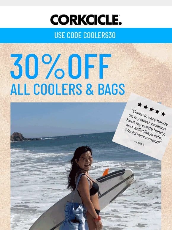30% Off All Coolers & Bags