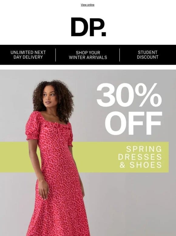 30% Off spring dresses and shoes