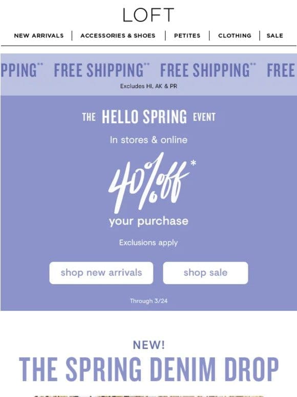 40% off NEW spring jeans (+ FREE shipping!)