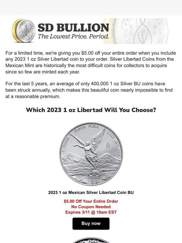$5.00 Off Your Order With This Silver Coin