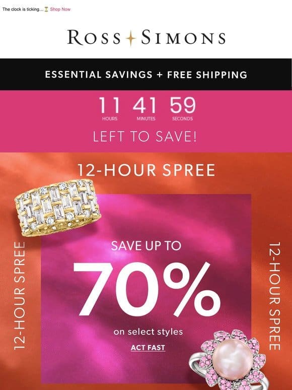 ACT QUICK – save up to 70% on fine jewelry for 12 hours only!