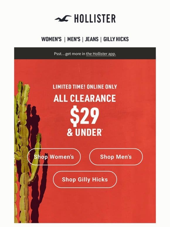 All clearance $29 or less STARTING NOW!