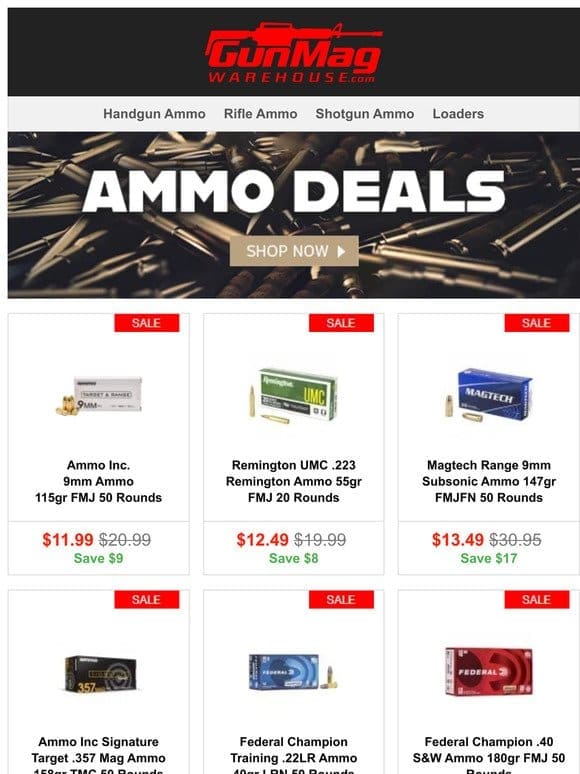 Ammo Deals You’ll Want To Stock Up On | Ammo Inc 115gr 9mm 50rd Box for $12