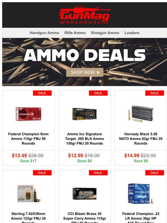 Ammo Here， Get Your Ammo Here! | Federal Champion 9mm 115gr FMJ 50rds for $12.49