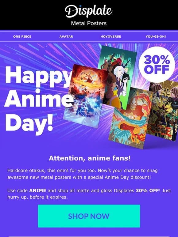 Anime Day is here with 30% OFF!