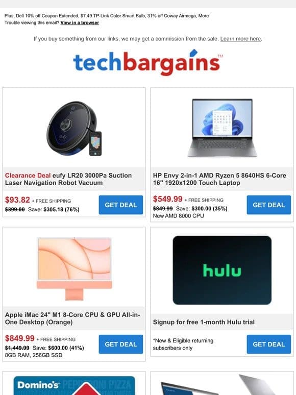 Best Buy 3-Day Sale Now Live | 15% off Domino’s Gift Card | $94 eufy Robot Vacuum