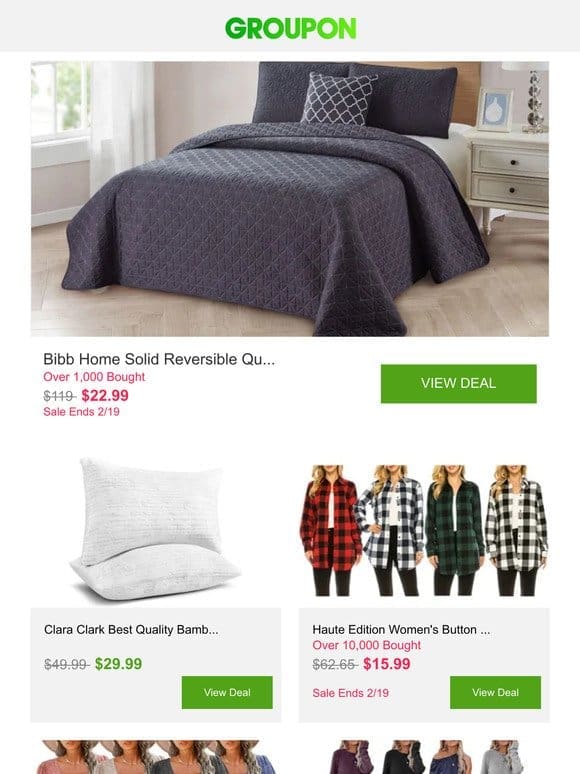 Bibb Home Solid Reversible Quilt Sets with Dec Pillows (4-Piece) and More