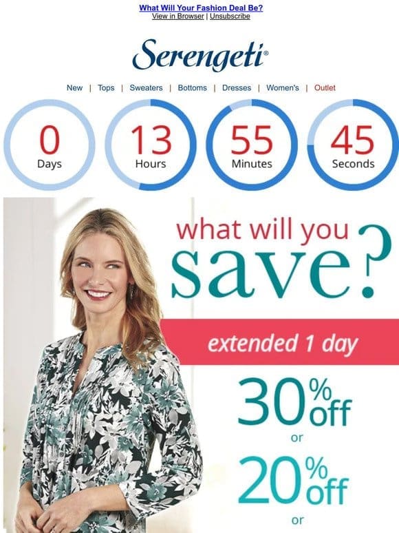 Big News: Extra Day to Save up to 30% – Ends Tonight!