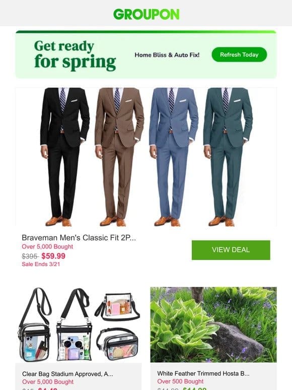 Braveman Men’s Classic Fit 2PC Fashion Suits and More