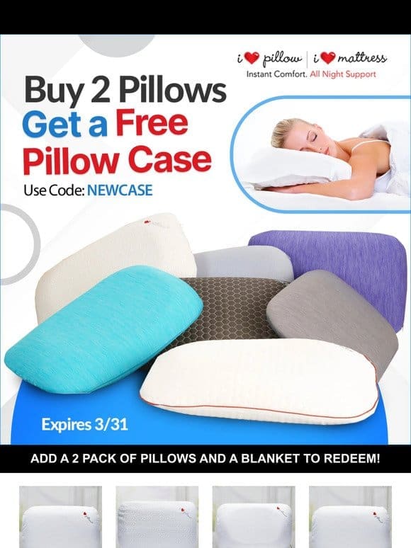 Buy 2 Pillows， Get a FREE Pillow Case