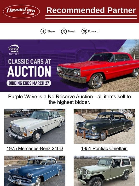 Classic Cars Selling at Auction March 27