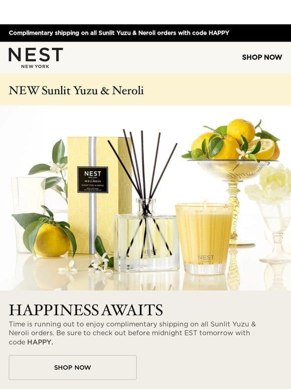 Complimentary shipping on Sunlit Yuzu & Neroli ends tomorrow