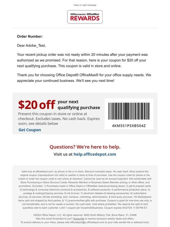 Courtesy $20 Off Coupon