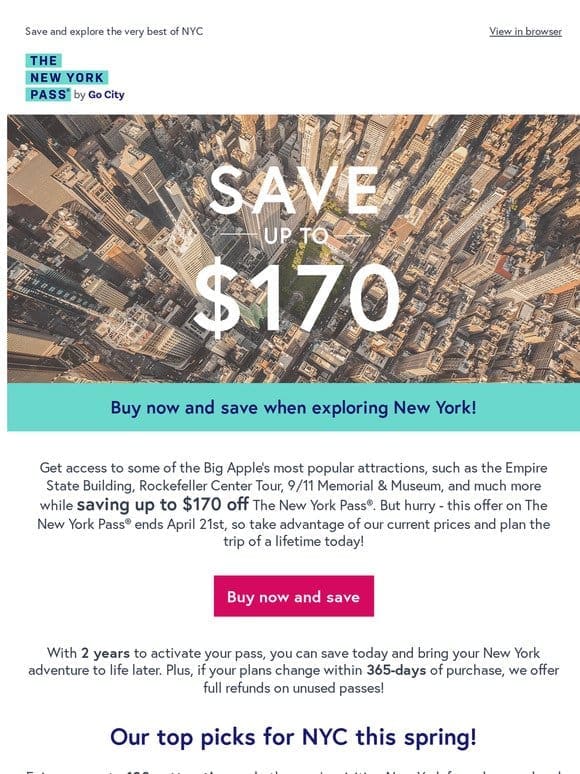 Don’t miss out – save up to $170 off The New York Pass while offer lasts!