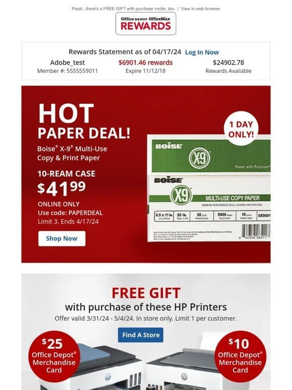 EMAIL EXCLUSIVE: $41.99 Boise® X-9® 10rm Paper! Today Only!