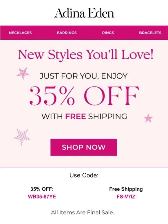 Enjoy 35% OFF + FREE Shipping!