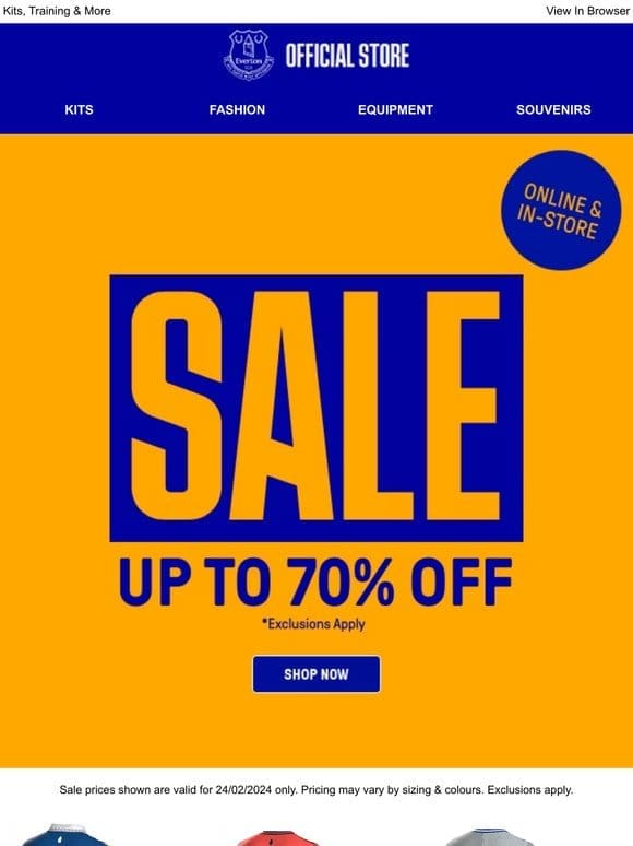 Evertonain SALE Top Picks! Kick Off Matchday!