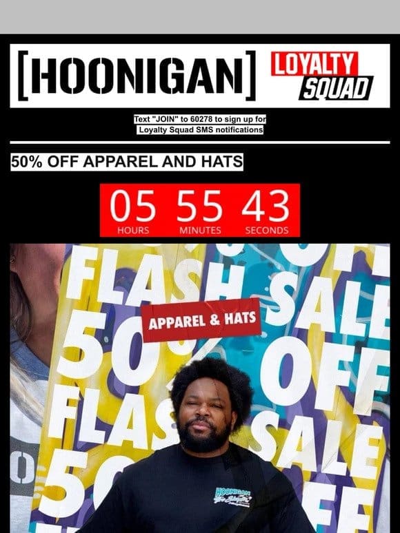 FINAL HOURS – TAKE 50% OFF HATS AND APPAREL