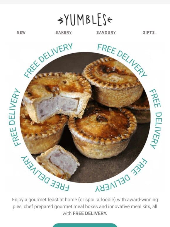 FREE DELIVERY on gourmet pies and meal kits