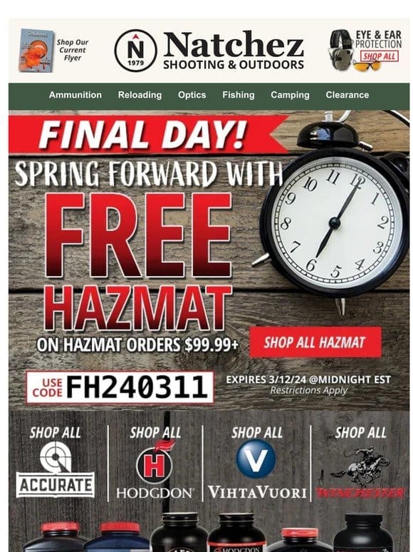 Final Day for Free Hazmat on Hazmat Orders $99.99+