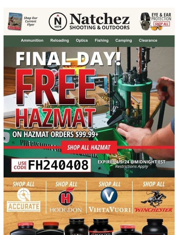 Final Day for Free Hazmat on Hazmat Orders $99.99+