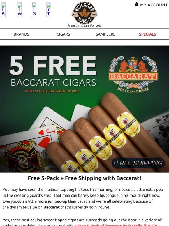 Free 5-Pack + Free Shipping with Baccarat ����