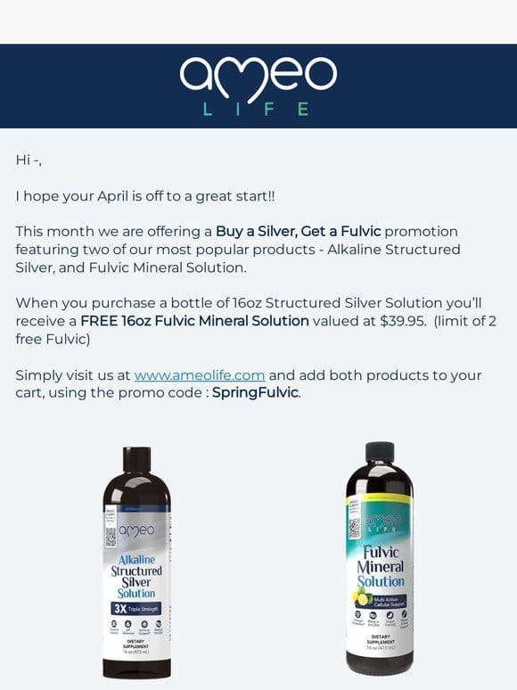 Get your FREE Fulvic Mineral Solution Today
