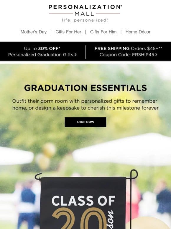 Grad Essentials | 30% Off Custom Grad Gifts & Dorm Accessories