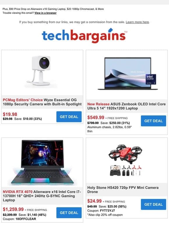 Just $20 for Wyze Essential Cam | 38% off ASUS Vivobook Laptop | $25 Holy Stone Camera Drone