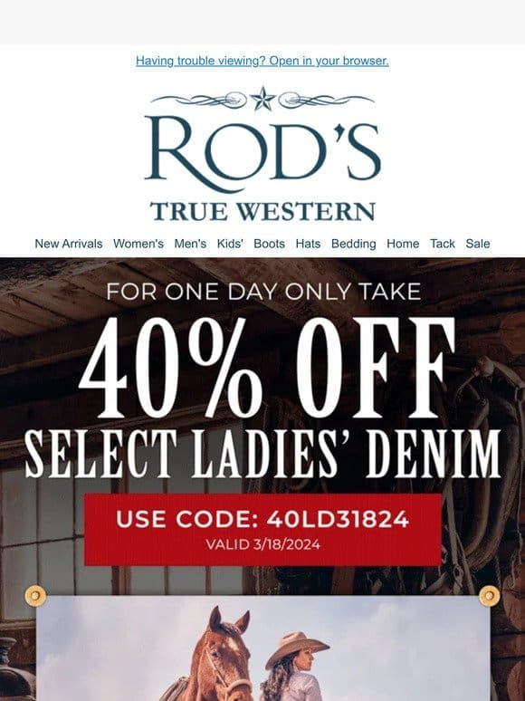 Ladies! Get Your Denim at 40% OFF Today Only!