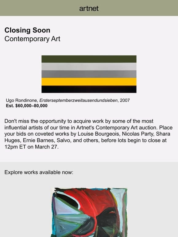 Last Chance to Bid on Contemporary Art