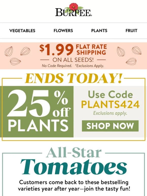 Last day for 25% off plants