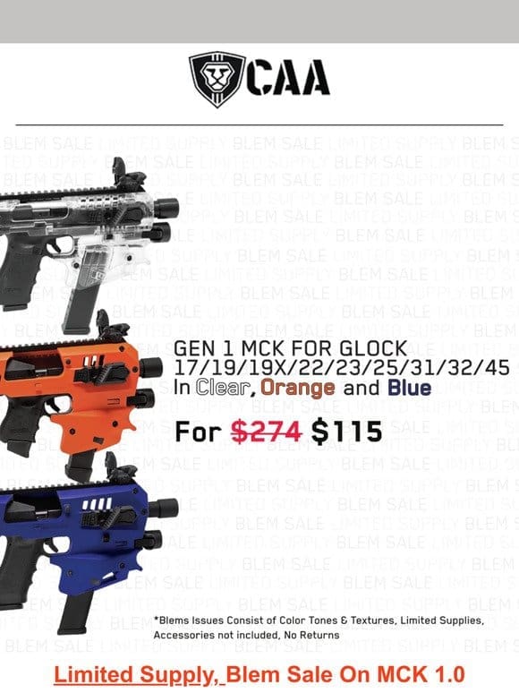 Limited Supply Blem Sale: MCK 1.0 For $115， On Models Glock G17 G19 G19X G22 G23 G25 G31 G32 G45