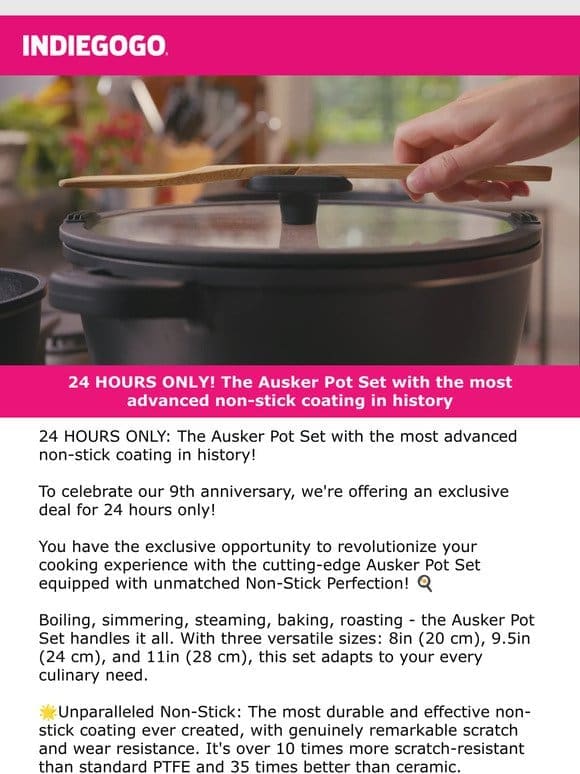 Live NOW on Indiegogo: Flash Deal on the Ausker Pot Set with advanced non-stick coating