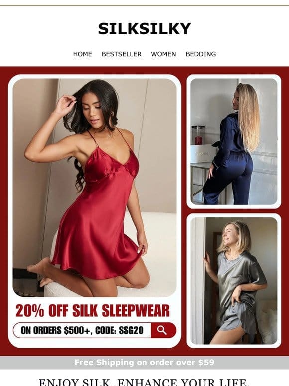 NEW COLLECTION DEBUT: Limited time-20% off for silk sleepwear!