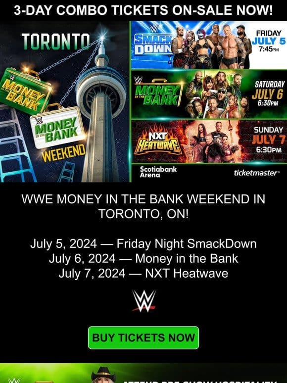 ON-SALE NOW! Combo Tickets for WWE Money in the Bank Weekend in Toronto