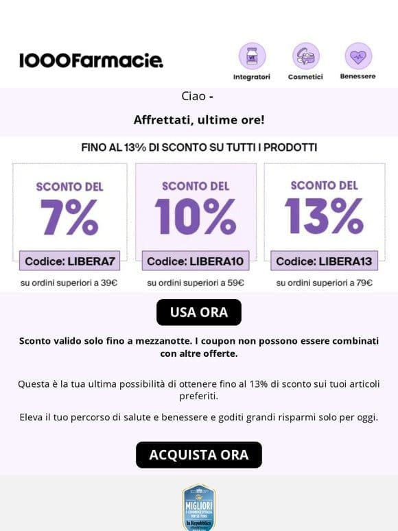 Ottieni fino al 13% di sconto