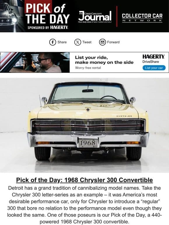 Pick of the Day: 1968 Chrysler 300 Convertible
